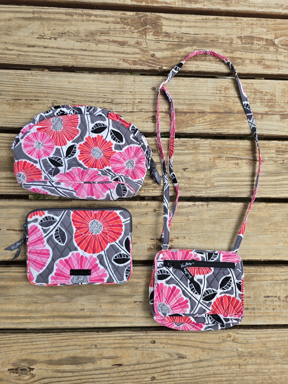 Vera Bradley Floral Crossbody + Pouch Set in retired Cherry Blossoms pattern
